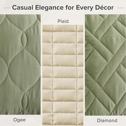 Comfort Spaces Twin Quilt Set Modern Reversible Ogee Coverlet Twin Bedding Set Cozy Quilted Winter Layer, All Season Lightweight Soft Twin Size Quilt, Kienna, Twin/Twin XL Olive Green 2 Piece