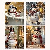Poecinvi Funny Christmas Snowman Bathroom Wall Art Prints Set of 4, Funny Christmas Winter Bathroom Decor, Snowman Winter Posters Pictures Wall Decor for Bath Room Washroom, 8x10 Unframed