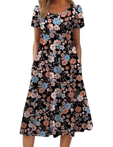 Image of ZEAGOO Womens Casual Dresses for Summer Short Sleeve Flare Midi Dress Loose Flowy Beach Sundress