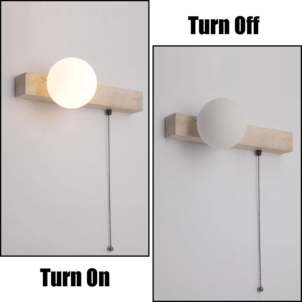 G9 Light Source Glass Shade Wall, Industrial Style Lamp, Single Head Personality Yellow Travertine Sconce, Restaurant Hotel Living Room Mounted Fixtures