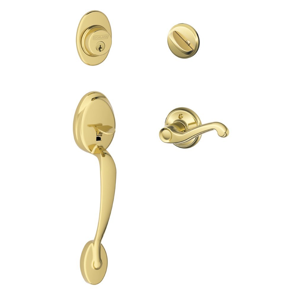 SCHLAGE Plymouth Tek Silindir Tutma Kolu ve Sol El Yetenek Kolu, Parlak Pirinç (F60 PLY 505 FLA 605 LH)