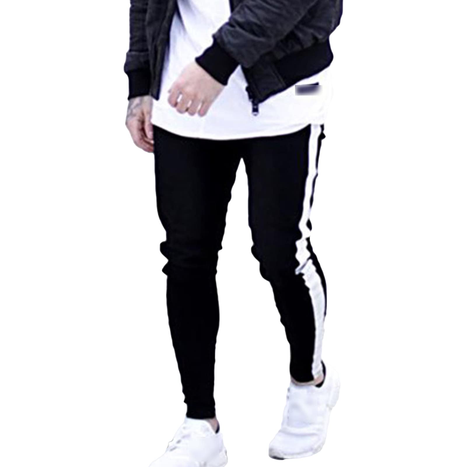 Maiyifu-GJ Mens Side Stripe Skinny Jeans Slim Fit Ankle Zipper Denim Pencil Pants Retro Stretch Tapered Leg Jean