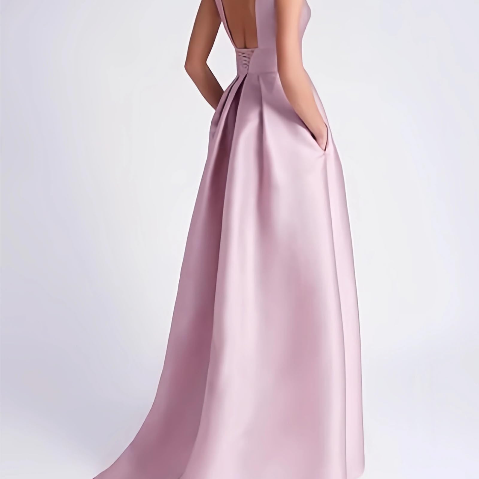 Abito per Madre della Sposa Abiti da Cerimonia for la Madre della Sposa in Raso, con Scollo a Giro, Eleganti, a Trapezio, Tasche per Le Feste