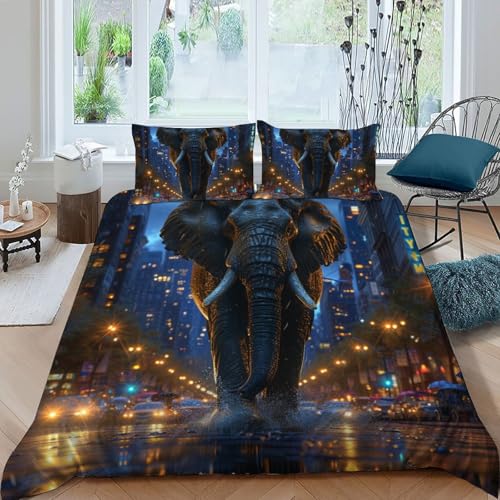 Parure de lit éléphant 200x200cm avec 2 taies d'oreiller