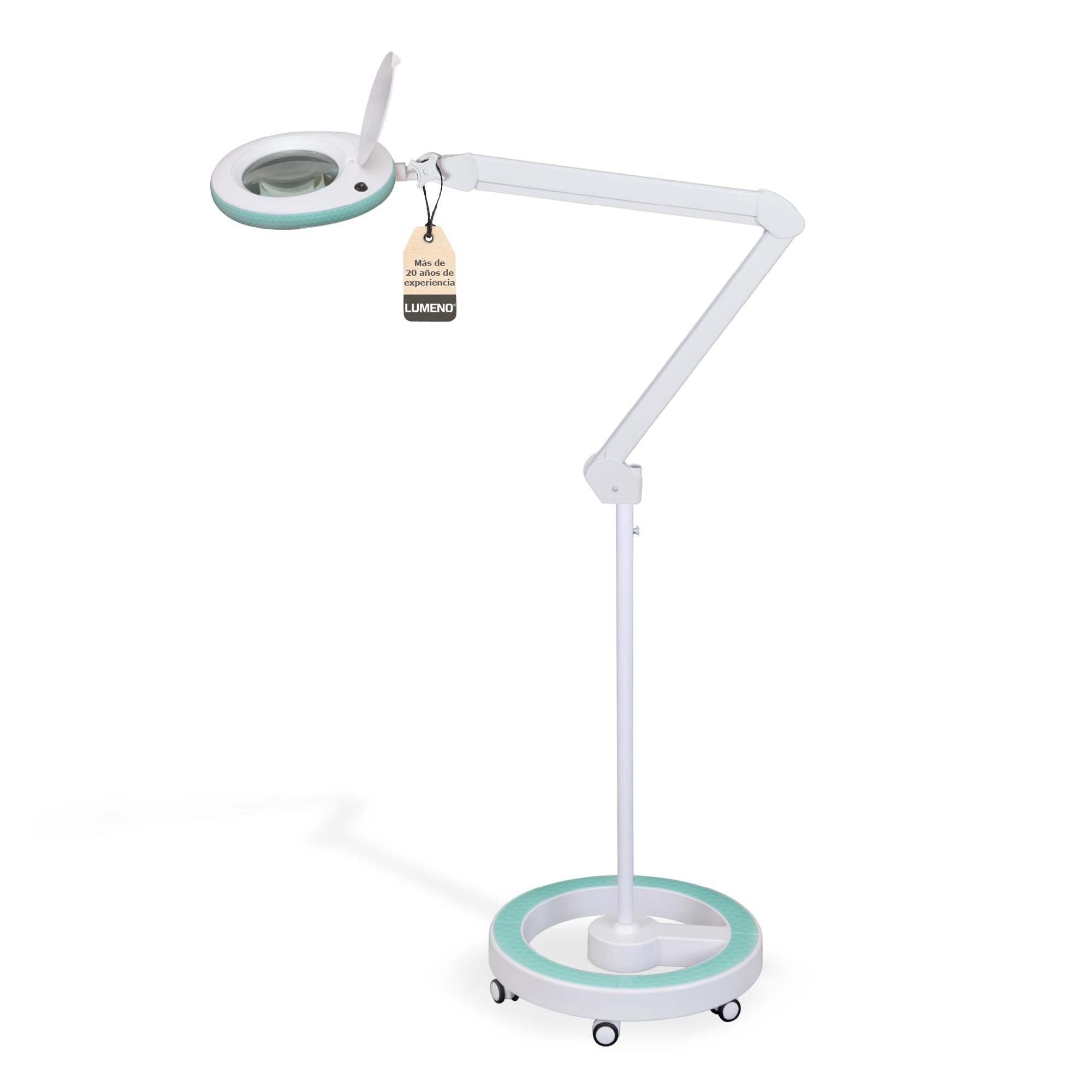 Lumeno Lámpara de aumento LED 7213GN, lente de cristal de 127 mm, lámpara trabajo, lámpara cosmética, adecuada para cosméticos, aficionados, ayuda a la lectura, 3 dioptrías verde con trípode rodante