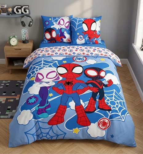Brandmac Parure de Lit Spidey 100% Coton, Housse de Couette Spiderman 140x200 cm + Taie d'oreiller 65x65 cm (2 pièces, Coton)