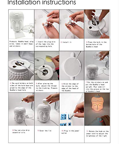 Moylor Porcelain Zen Buddha Head Status Electronic Essential Oil Warmer Scented Candle Tart Burner Night Lamp for Aromatherapy Spa Sleep Yoga - Thumbnail 7