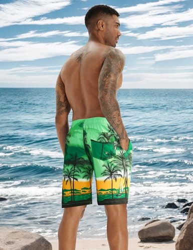 Aptro Men'S Swim Trunks 9 Inch Quick Dry Swimsuits Beach Bathing Suits Swim Board Shorts Mesh Liner #D1701 Green L thumb #2
