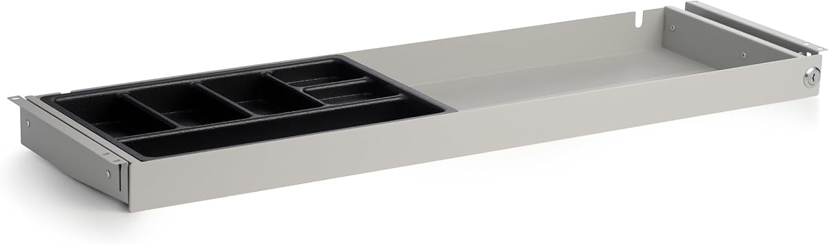 Perfect POSTURE Under Desk Storage Drawer with Lock Slim Pen & Pencil Drawer for Regular & Sit-Stand Standing Desks, Gray 10" x 33"