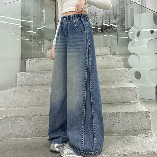 Viatabuna Girls Wide Leg Jeans Elastic High Waisted Cute Loose Pull On Baggy Denim Pants Kid Girls 5-14 Y Casual Streetwear2