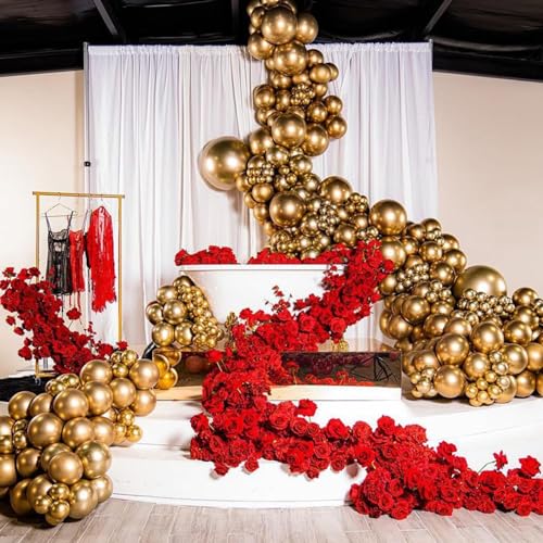Image of Jobkoo 5 Inch Gold Balloons, 60 PCS Gold Metallic Balloon Small Metallic Gold Chrome Balloons 5'' Mini Matte Golden Latex Balloons for Birthday Graduation Anniversary Baby Shower Party Decorations