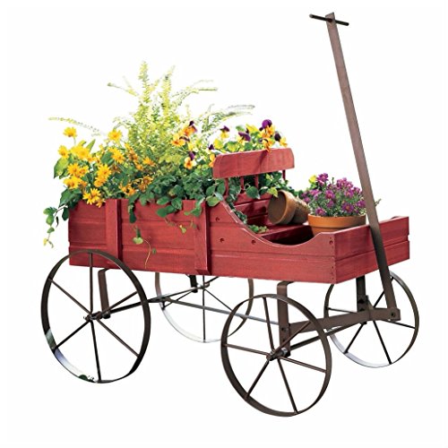 Unbranded Garden Planter Wood Green Amish Wheeled Yard Decor Indoor Outdoor Flowers Wagon (Country RED)