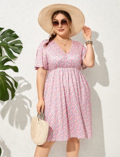 Image of ShopWonder Plus Size Dress Women's V Neck A-Line Knee Length Wrap Swing Dresses Plus Size A Line Party Mini Dress