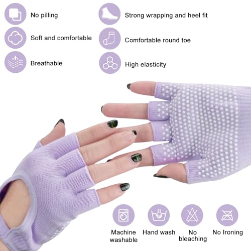 Image of 2 Pairs Non Slip Yoga Gloves Socks Set, Women Fingerless Gym Gloves and Pilates Socks for Fitness Exercise Yoga