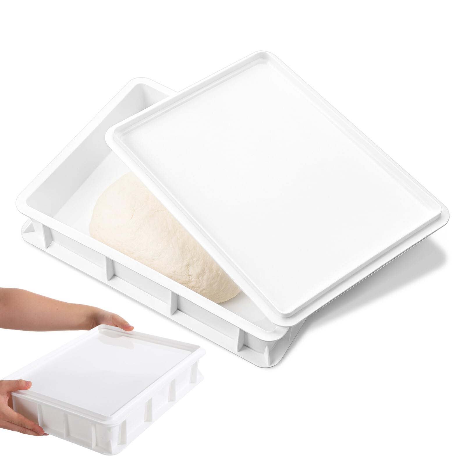 STOBAZA Contenitore Coperchio Pizza Impilabile Impasto per Lievitazione in Plastica Bianco Resistente Salvaspazio per Cucina Domestica e