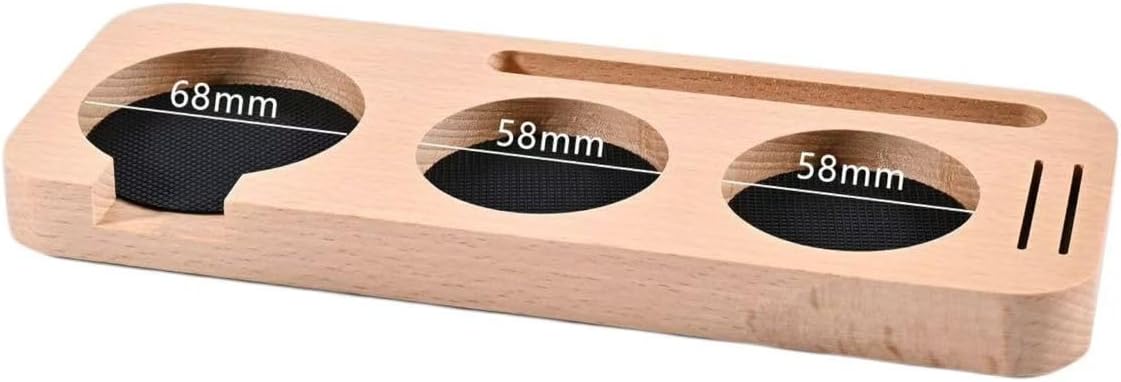 Wooden Espresso Tamper Station, Coffee Accessory Organizer for Portafilter, 58mm and 68mm Holder with Non-Slip Base (Beech Wood)