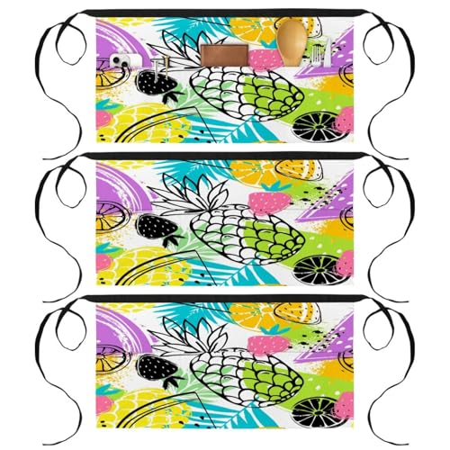 Lot de 3 tabliers de cuisine courts à motifs fruits fraise et pastèque