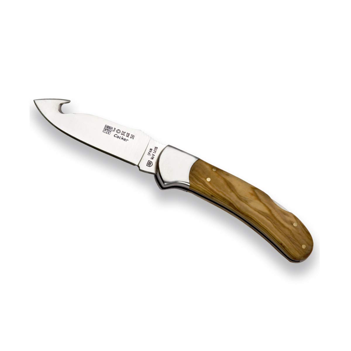 joker Coltello da tasca Cocker, lama MOVA 9 cm, 135 gr, polsino in legno d'ulivo, ghiera in acciaio inox, NO50 per la Pesca, l'Escursionismo, Il Campeggio