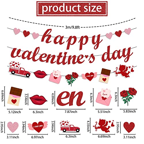 Image of FestikoHappy Valentines Day Banner with Heart Garland, Red Pink Glitter Valentines Banner, Valentines Day Decorations Garland for Fireplace Home Wedding Anniversary Party