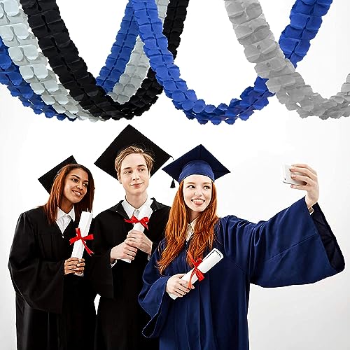 Image of Navy-Blue Black-Silver Party-Decorations Streamers Garland - 157Ft Graduation Four-Leaf Clover Hanging Banner,Men Boys Birthday Wedding Bridal Neutral Baby Shower Fathers Day Decor Hugtmr