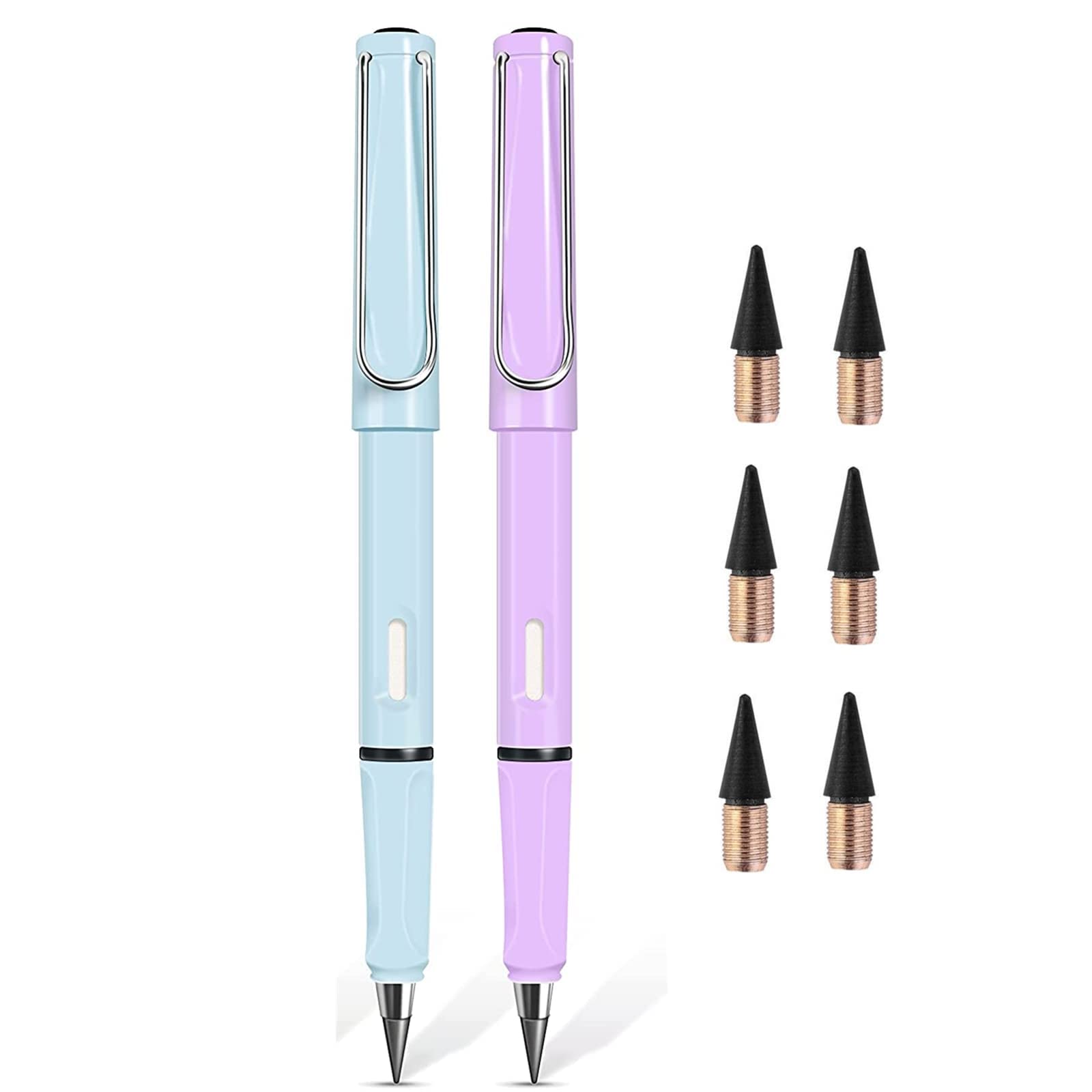 Inkless Pencils, Eternal Pencils, with 6 Replaceable Graphite Nibs, Limited Writing Pencils, Environmentally Friendly Portable Reusable Erasable, Everlasting, Student Writing Drawing Pens (2PCS)