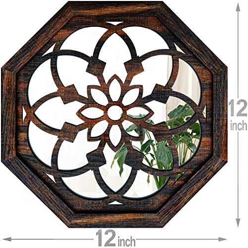 Zolapi 2-Piece Octagon Wall-Mounted Mirrors,Vintage Farmhouse Mirror For Wall Decor,Caramel Color Decorative Accent Mirror For Foyer, Bathroom, Bedroom. (12”X12”) #TOP6