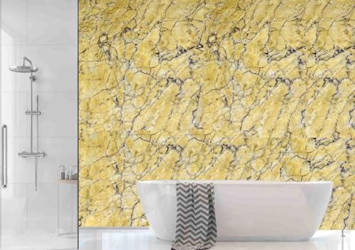 Image of HOME13 Marble Wallpaper Peel and Stick Wallpaper Self-Adhesive Contact Paper Countertop Kitchen Decorative Paper Waterproof Bathroom Removable (12x60 Inch, Yellow Italian Marble Wallpaper)