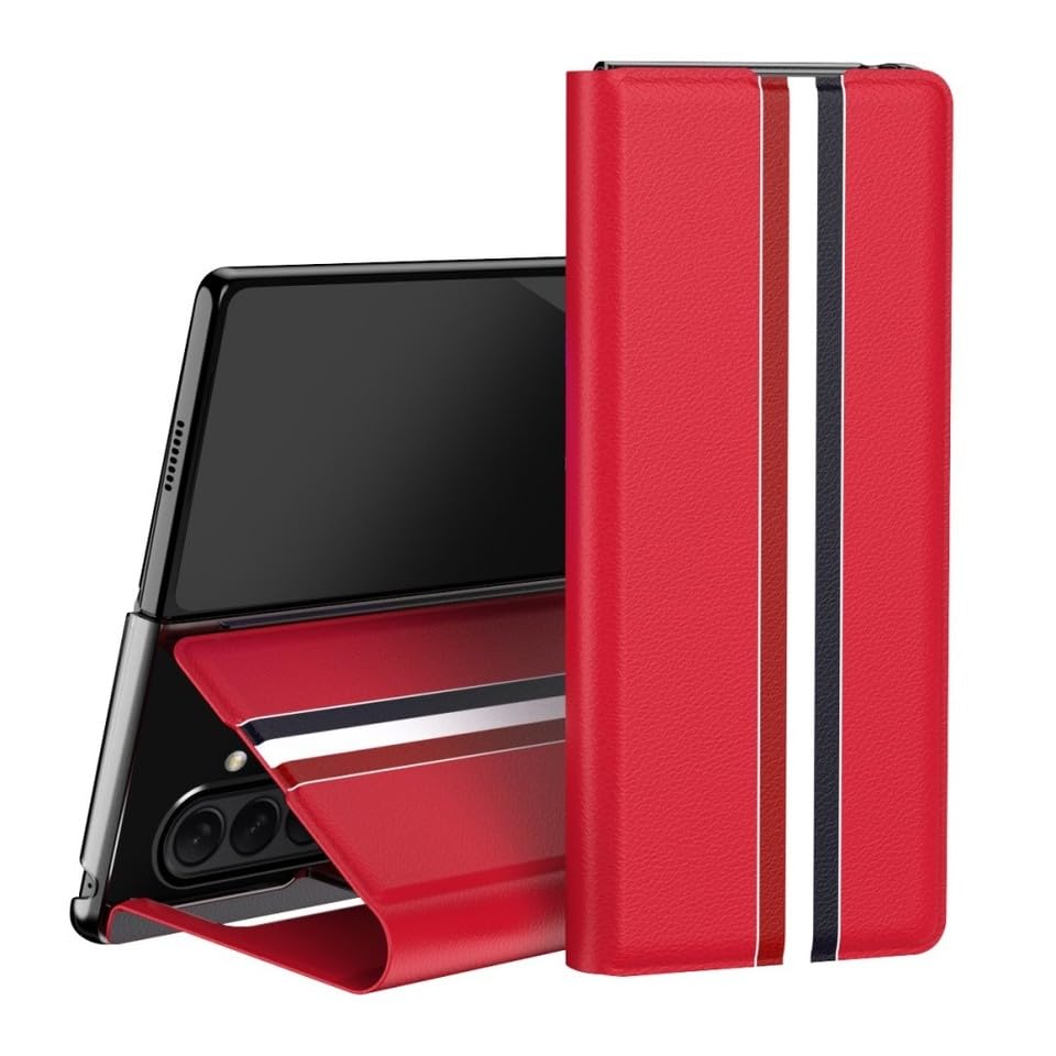 Housse cuir Samsung Galaxy Z Fold 3 rouge avec support vidéo et étui pour cartes de crédit