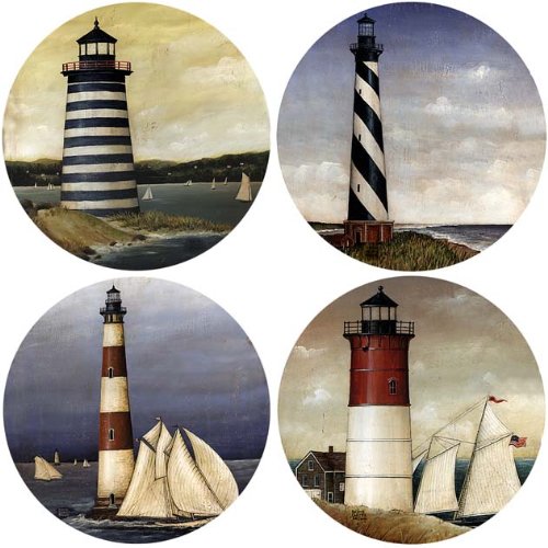 CoasterStone New Lighthouses Absorbent Set of Four Drink Coasters, 4.25