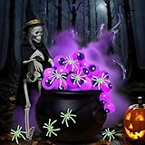 Halloween Witch Cauldron Set with Eyeball String Lights, Glowing Spiders, 17.7' Poseable...