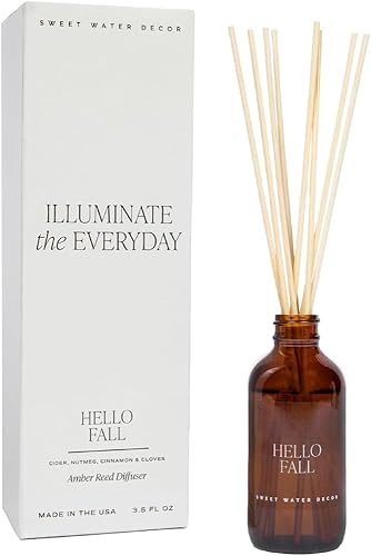Sweet Water Decor Hello Fall - Juego de difusor de varillas Difusor perfumado de otoño de sidra caliente, canela, clavo, manzana y nuez moscada
