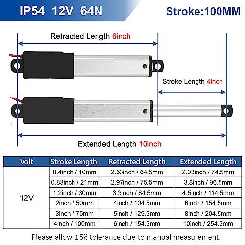 Jqdml 4 Inch 4" Stroke Dc 12V Mini Electric Linear Actuator 64N/14.4 Lbs Speed 0.6"/ Sec With Mounting Brackets,For Robotics, Home Automation And Diy Toys #TOP1