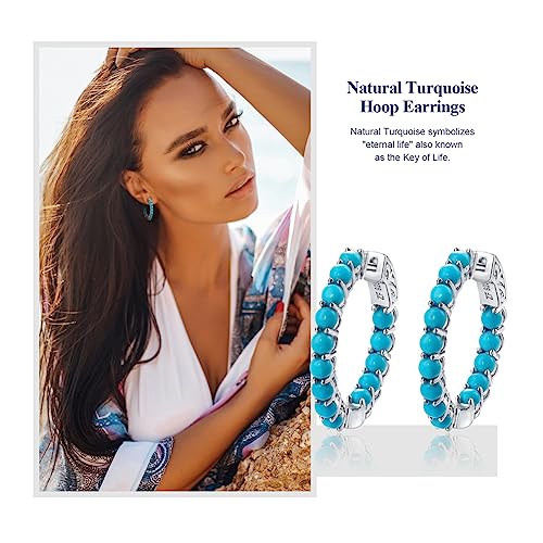 Agrule Natural Turquoise Hoop Earrings For Women 925 Sterling Silver Azure Blue Minimalist December Birthstone Hoops Earrings Statement Jewelry For Birthday Gift #TOP2