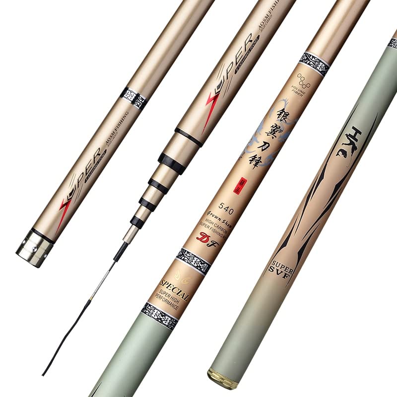 CañAs De Pescar Varilla de Pesca telescópica de Fibra de Carbono Dura súper Ligera Pole de Agua de Agua Dulce 2.7/3.6/3.9/4.5/5.4/6.3/7/8/9/10M Pole de la Corriente CañA De Pescar