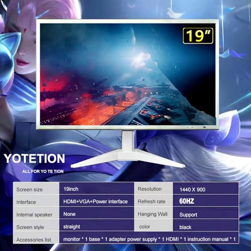 Image of 19 inch HD (1400 x 900) Monitor, 60Hz White Refresh Rate, HDMI x1,Small Thin Monitor for laptops, Computers and desktops,LED Display, VGA /HDMI Connection