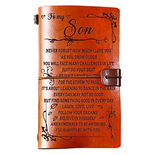 PRSTENLY Gifts for Son Leather Journal, to My Son Gifts 140 Page Refillable Journal Notebook,...