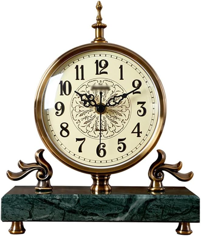 FMURY Marble Table Clock European Home Decoration Ornaments Metal Clocks Living Room Bedroom Desk Clock Desk Watch(Gray)