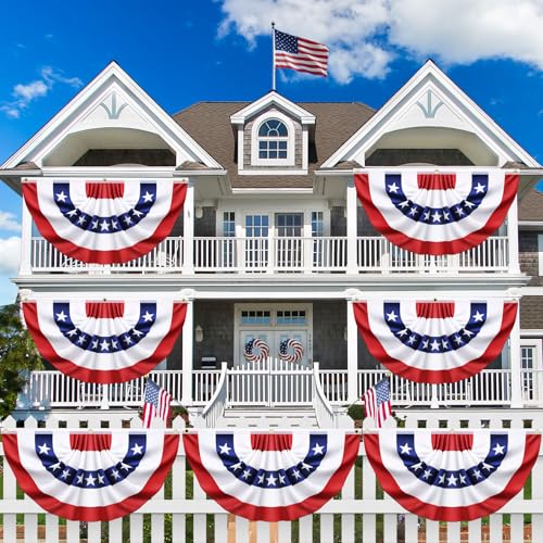 Image of 8 Pack 3x6 Ft American Pleated Fan Flags, USA Patriotic Half Fan Bunting Banners for Outdoor Porch, 250th Anniversary, Memorial Day, Independence Day, 4th of July Decorations