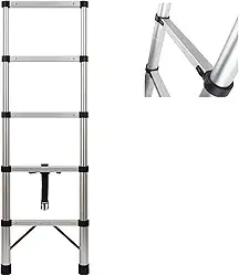 Escada Telescópica 1,8m com 5 Degraus Alumínio Inoxidável, Dobrável e Compacta, Portátil com Travas de Segurança, Antiderrapante, Ideal para Uso Doméstico, Manutenção e Serviços Profissionais