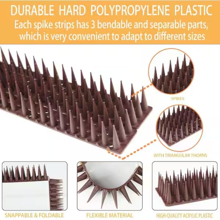 Image of Anti-Bird & Animal Spikes - Pack of 5 | Brown | Weatherproof Deterrent for Pigeons, Cats, Monkeys, Crows & More | Easy Install for Balcony, AC & Windows