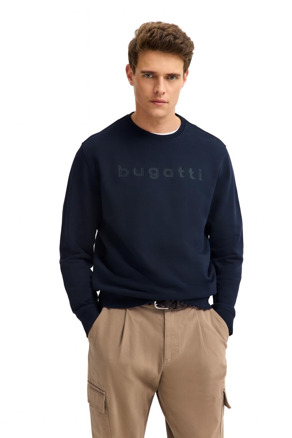 bugatti Herren Sweatshirt Rundhals 8650-85070D Modern Fit, 3D-Logo-Print, Baumwolle-Polyester-Mix