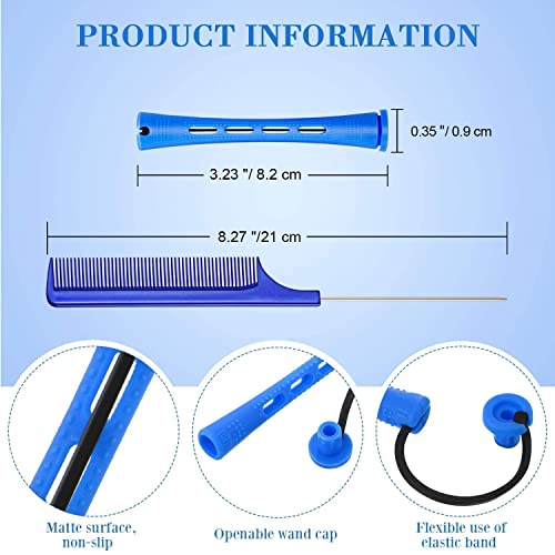 48 Pieces Hair Perm Rods Cold Wave Rods Plastic Perming Rods Curlers Hair Rollers With Steel Pintail Comb Rat Tail Comb For Hairdressing Styling Tools (Blue, 0.35 Inch/ 0.9 Cm) #TOP1