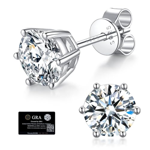 Moissanite Stud Earrings for Women, 925 Sterling Silver Earrings, 18K White Gold Plating earrings for Men