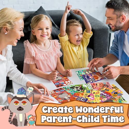 sinceroduct 100 Sheets Make a Face Stickers for Kids, Make Your Own Sticker,20 Styles Waterproof Kids Animal Stickers for Christmas, Valentine's Day Decoration, Gift, Reward, Travel Activities
