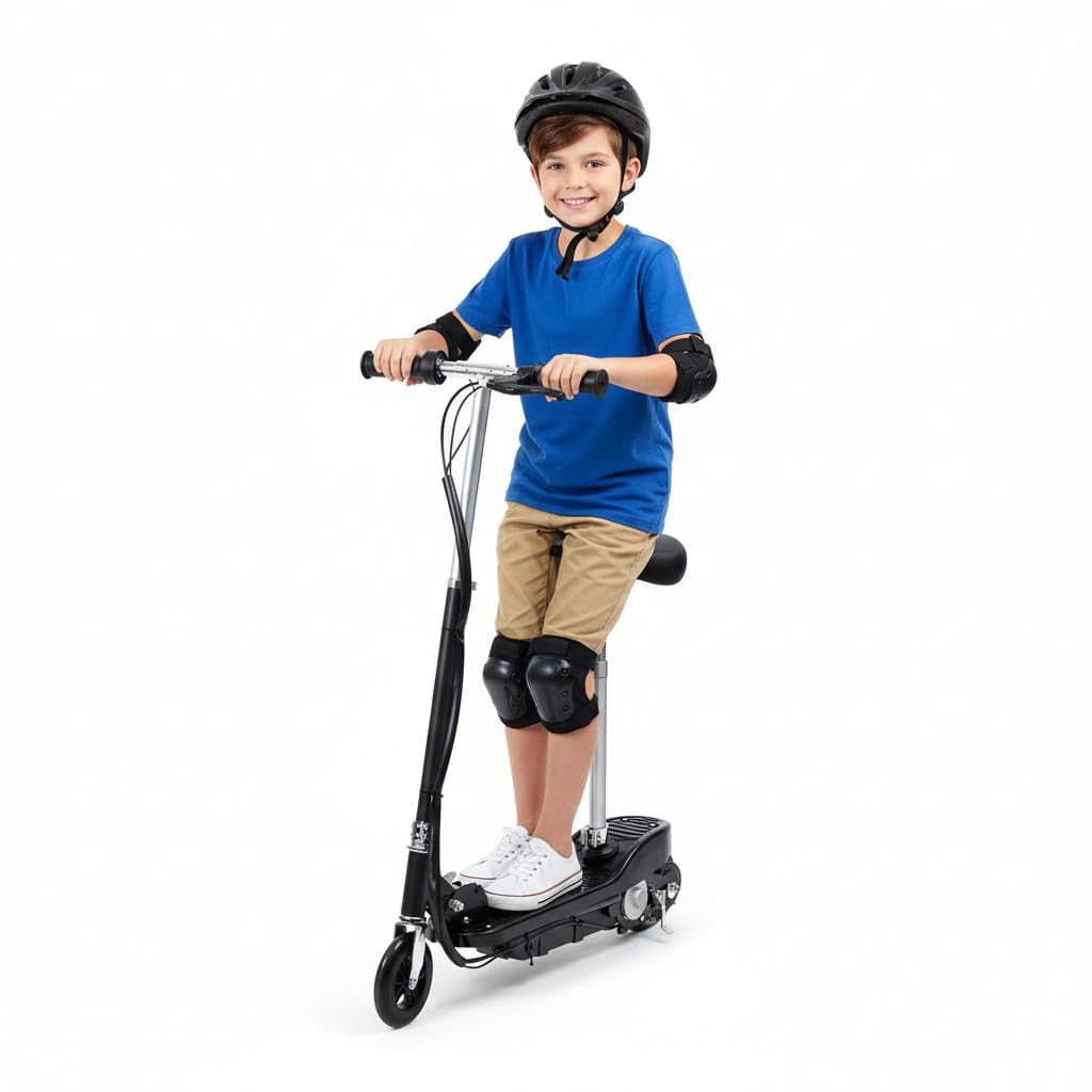 Electric Scooter with Seat Folding Escooter Adjustable Handlebar Height 120W Power Motor 6 Miles Range Motorized Scooter for