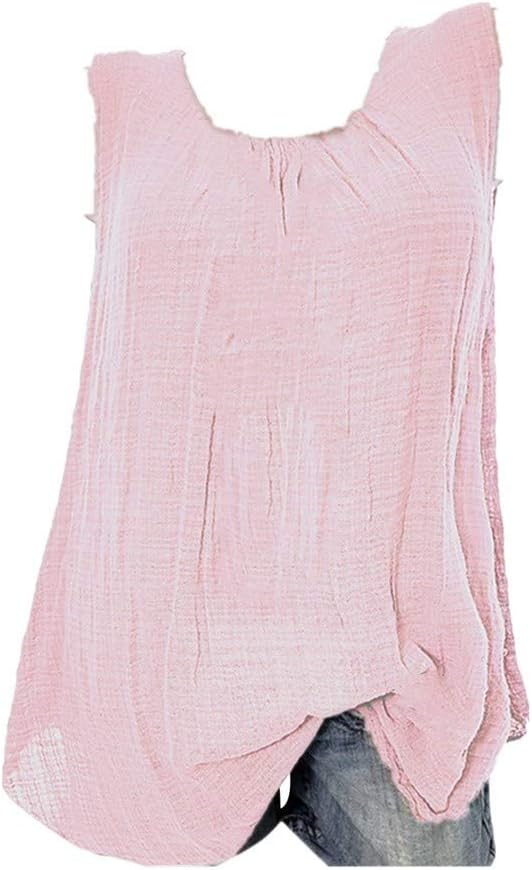 Tank Tops for Women Loose Fit Cotton Linen Sleeveless Scoop Neck Baggy T-Shirt Vest Blouse Tank Tops Plus Size