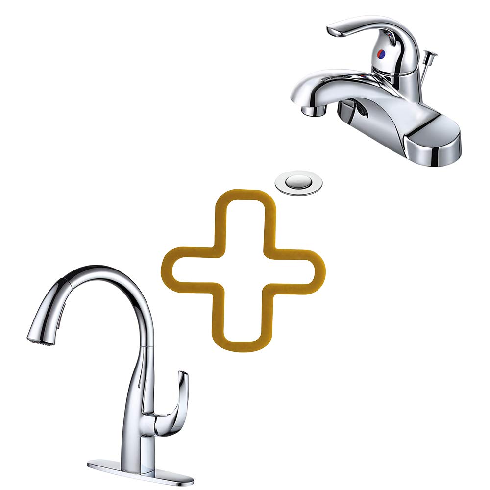 Jnfidosr Gooseneck Kitchen Faucet With Sprayer, And Centerset Bathroom Faucet Low Arc Single Handle 4 Inch Faucet