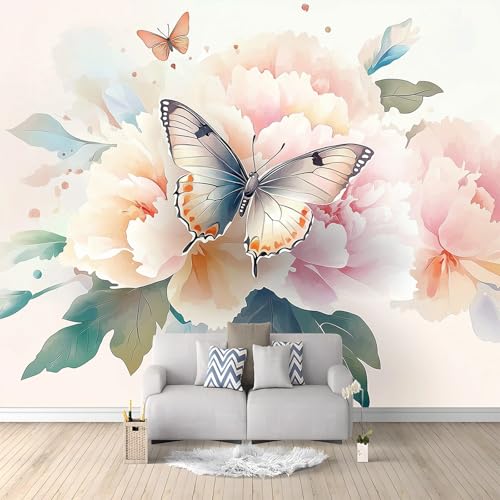 Papier peint panoramique aquarelle 3D fleurs papillons grand format pour décoration murale chambre