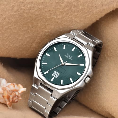 Image of LOUIS DEVIN Stainless Steel Chain Analog Wrist Watch for Men (Black /Blue /Green /White Dial) | LD-G076-CH