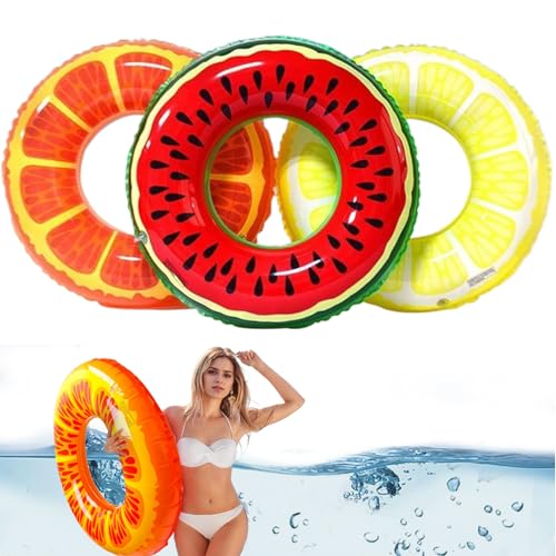 Anillo de natación 3 PCS Naranja, limón y sandía Tubo de natación Inflable 29 Flotas de Piscina de PVC para Adultos Floaties de Piscina de Verano Suave y Suave para natación, Entrenamiento, Fiesta, a